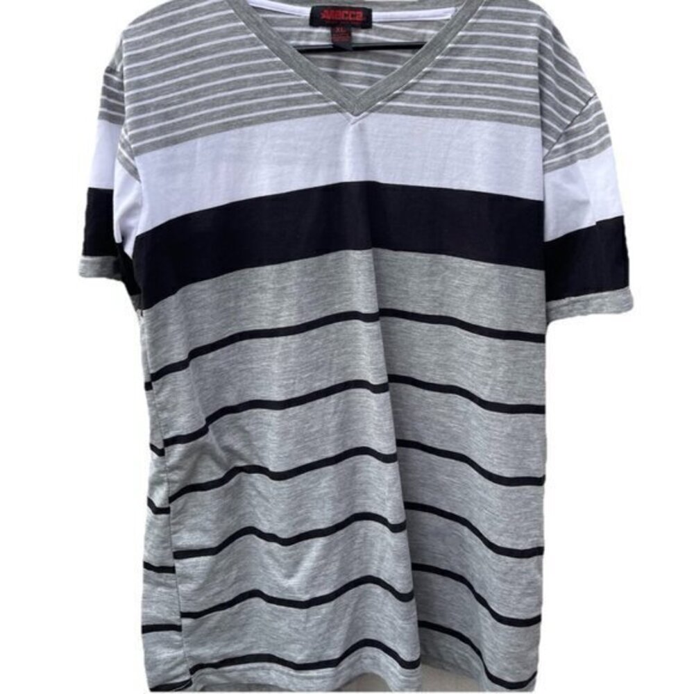Vintage Mecca Men’s Shirt Knit Hip Hop Studio Record Stripe Black Size XL